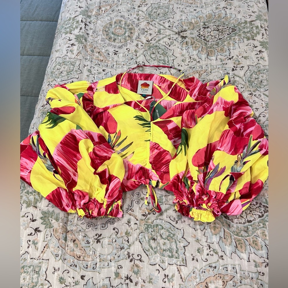 NWT Farm Rio Women’s Sweet Jungle Crop Top Shirt Size L - Picture 3 of 4